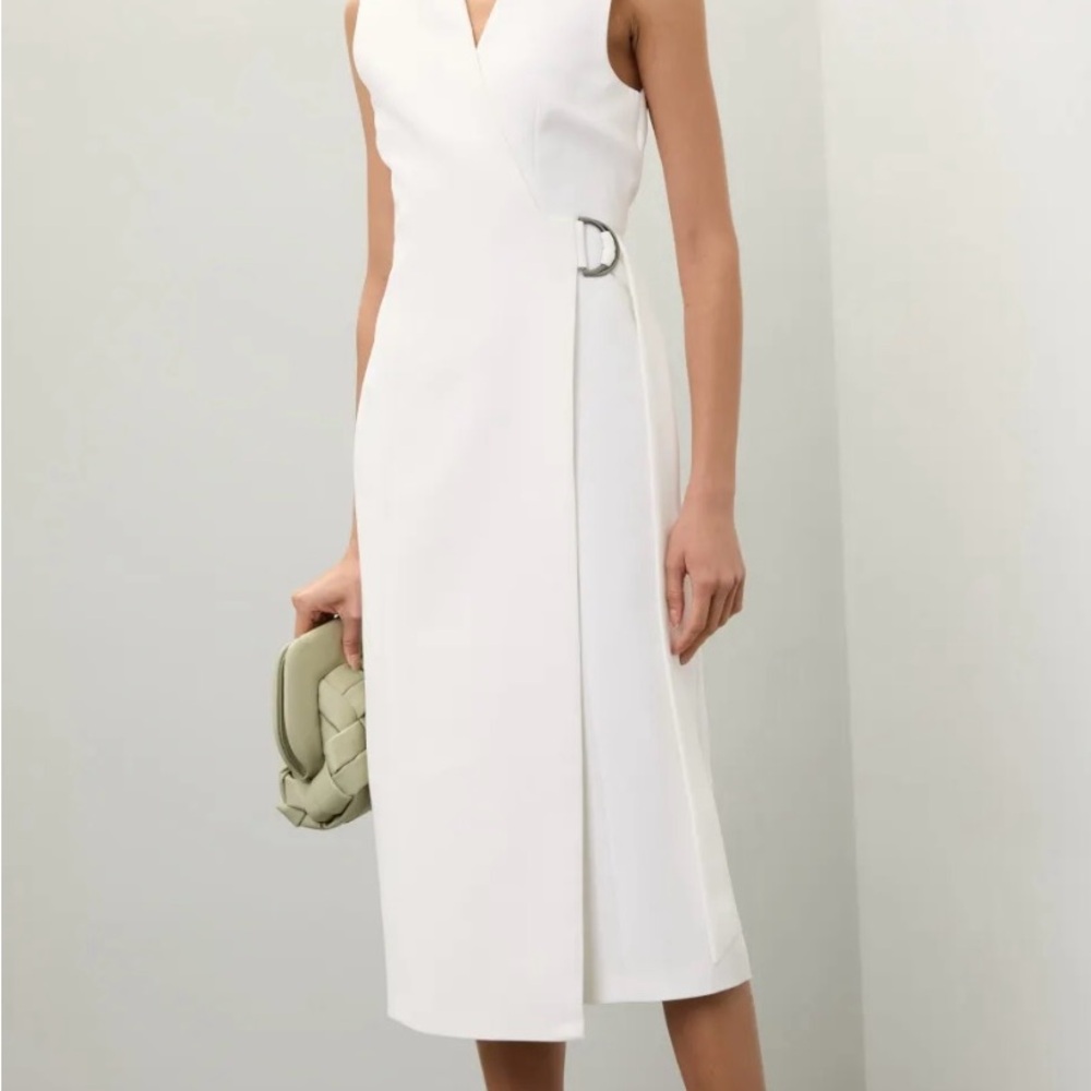 White Asymmetrical Wrap Midi Ted Baker Dress